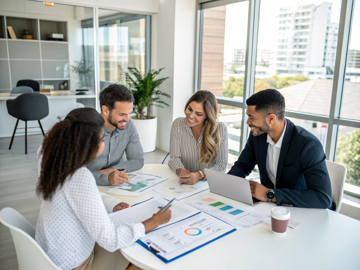 Professionals reviewing building lease documents